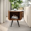 POVISON 20.07'' Mid-Century Modern Side Table, Walnut Color, MDF, Slatted Door Side Table - 2 of 4