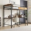 Twin Loft Bed with L-Desk, Shelves, Charging Station, LED Lights, Guard Rail, Ladder, Brown Wood, No Box Spring - 2 of 4