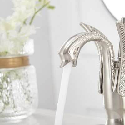 Brushed Nickel Swan Single Handle Bathroom Faucet with Pop Up Drain