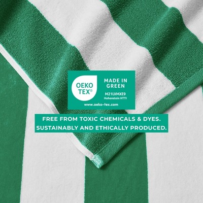 Green and White Striped Cotton Cabana Beach Towels, 4 Pack - 30" x 60"