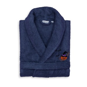 Linum Home Textiles 100% Turkish Cotton Unisex Terry Embroidered Bath Robe - Pumpkin Head - 1 of 3