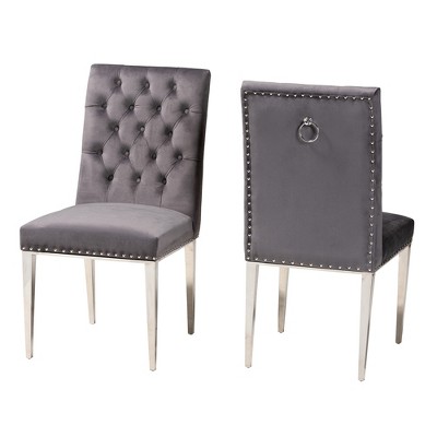 Caspera Gray Velvet and Silver Metal Dining Chair Set