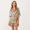 Anna-Kaci Lounge Women's Short Sleeve Button Front Satin Pajama Set with Woodland Print Design - 2 of 4