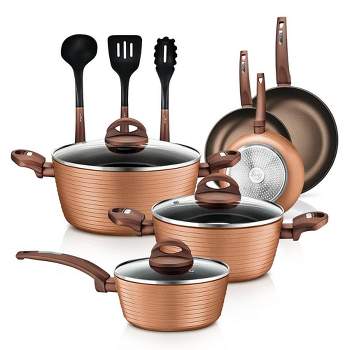 NutriChef Nonstick Cooking Kitchen Cookware Pots and Pans, 20 Piece Set,  Bronze