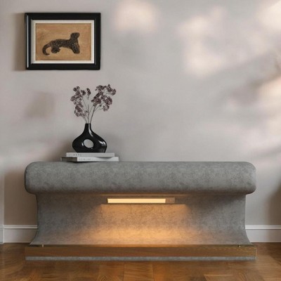Alilang 36.40 inches Modern Upholstered Bench with Curved Design and Gold Base Accent-Gray