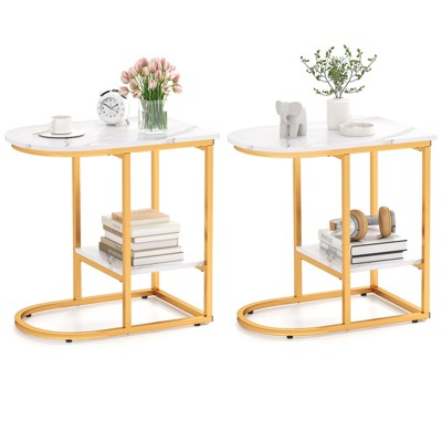 Tangkula 2PCS C-Shaped Side Table Compact 2-tier Storage End Table for Small Space