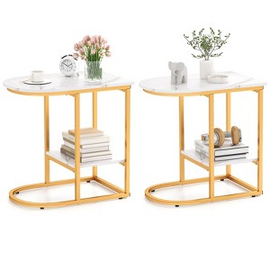 Tangkula 2PCS C-Shaped Side Table Compact 2-tier Storage End Table for Small Space - 1 of 4