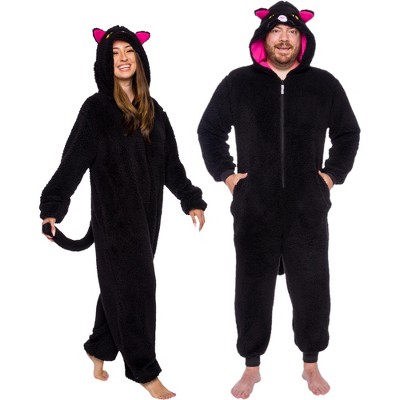 FUNZIEZ Cat Adult Unisex Slim Fit Novelty Union Suit Costume for Halloween Black Cat Small