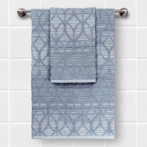 Allure Trefoil Filigree Reversible Jacquard Bath Towel Set, Blue, 6 Pc Set