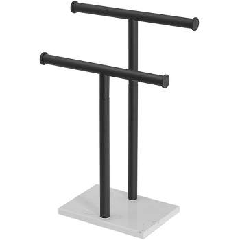 BWE Freestanding Tower Bar with Natural Marble Base 2-Tier Towel Racks For Bathroom Kitchen