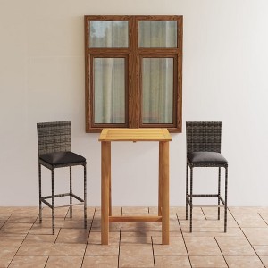 vidaXL 3 Piece Patio Bar Set with Cushions Gray - 1 of 4