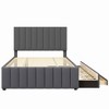 MAYEERTY Twin Size Upholstered Platform Bed, Trundle 3 Drawers Linen Fabric, Bedroom, Gray - 3 of 4