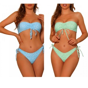 Elerevyo Women's Halter Floral Print Bandeau Tie Side Triangle Bottoms Swimwear Bathing Suits 2 Sets - 1 of 4