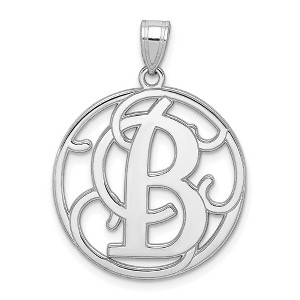 Black Bow Jewelry Rhodium Plated Sterling Silver Fancy Script Initial A-Z Pendant, 20mm - 1 of 4