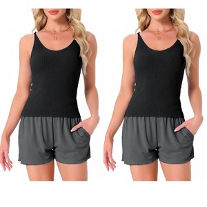 INSPIRE CHIC Womens 2 Pcs Loungewear Soft Cami Sleepshirts Pajama Shorts Sleeveless V-neck Tops - 1 of 4