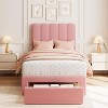 Twin Bed Frame with Drawer, Upholstered Platform Bed with Wave Headboard, Wooden Slats Support, No Box Spring Needed, Noiseless - 2 of 4