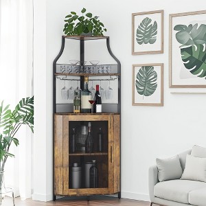 Corner wine rack, 5-layer shelf with removable wine rack, bar cabinet with glass rack, small dining cabinet and buffet cabinet with mesh door - 1 of 4
