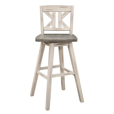 Distressed Gray and White Swivel Rubberwood Bar Stool