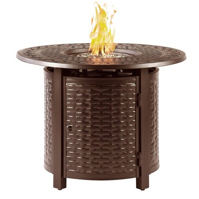 Oakland Living Aluminum Round Outdoor Patio Dining Table with Lid & Covers