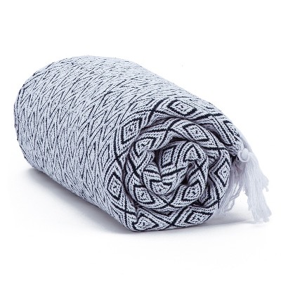 Americanflat Omala Throw Blanket in Navy and White Double Diamond - 100% Cotton with Fringe - 50" x 60"