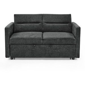 TiramisuBest Loveseats Sofa Bed with Pull-out Bed, Adjsutable Back and Two Arm Pocket,Grey - 1 of 4