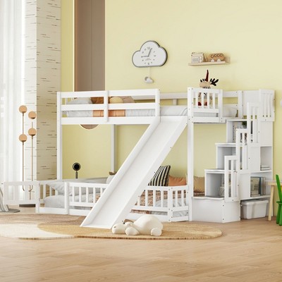 NicBex Twin over Full Bunk Bed Wooden Bed Frame with Slide, Storage Stairs and Full Length Guardrail, No Box Spring Required