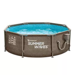 Summer Waves P2N00830A Dark Triple Basketweave Active 8 Foot x 30 Inch Outdoor Round Frame Above Ground Pool Set with Filter Pump and Repair Patch