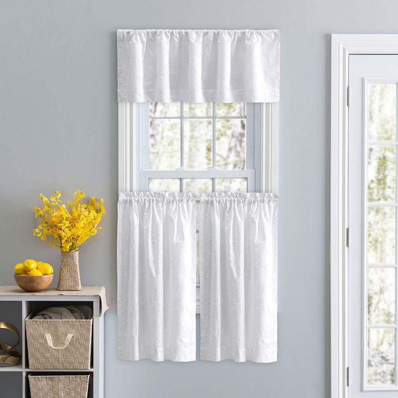 Ellis Eva Candlewick Floral High Quality Embroidery Tailored Valance 3" Rod Pocket 58"x15" White, 2 of 4