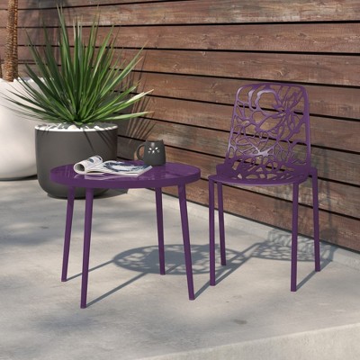 Devon Purple Aluminum Outdoor Dining Chair with Floral Design