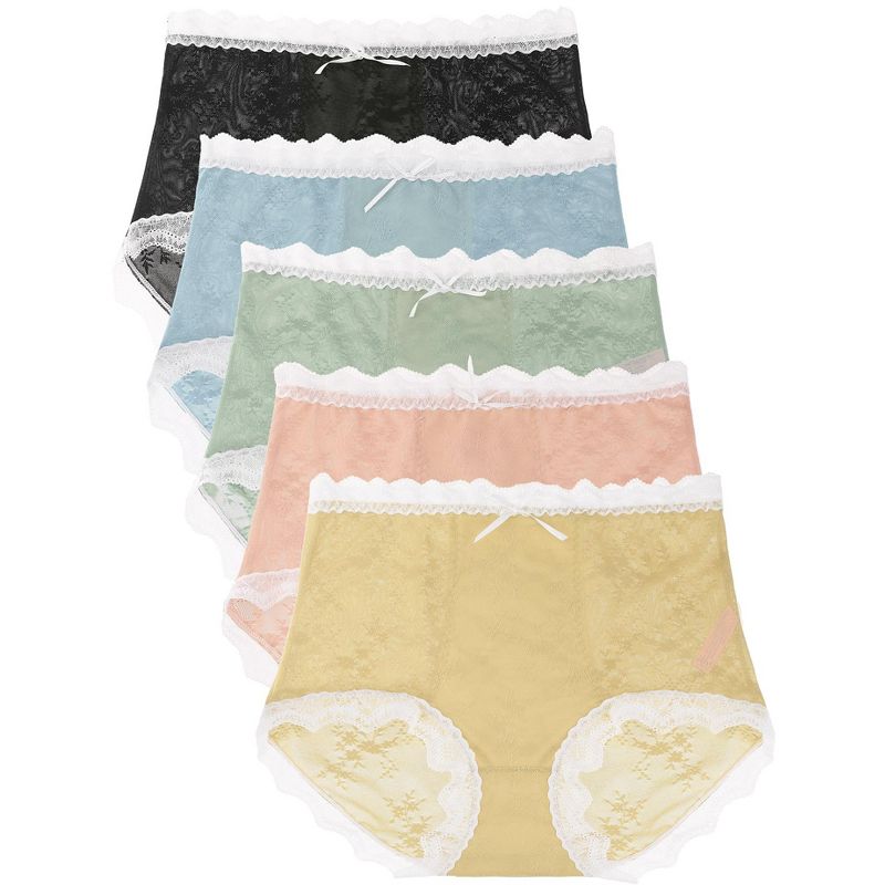 Agnes Orinda Women Plus Lace High Waisted Panties Soft Briefs 5-Pack Underwear, 1 of 4