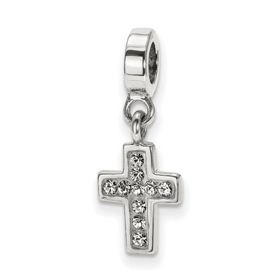 Black Bow Jewelry Sterling Silver and Clear Crystal Cross Dangle Bead Charm