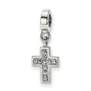 Black Bow Jewelry Sterling Silver and Clear Crystal Cross Dangle Bead Charm - 1 of 3