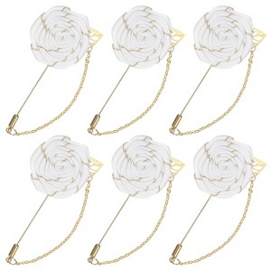 Unique Bargains Wedding Rose Men Suit Boutonnieres Lapel Pin with Gold Leaf Brooch 6 Pcs - 1 of 4