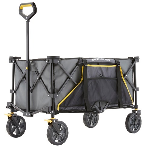 Gorilla Carts 7 Cubic Feet Collapsible Folding Outdoor Utility Wagon,  Grocery Cart on Wheels w/150 Pound Capacity, Oversized Bed, & Cup Holder,  Gray