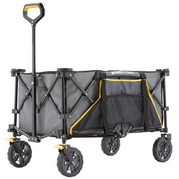 Gorilla Carts 7 Cubic Feet Foldable Collapsible Durable All Terrain Utility Pull Beach Wagon with Oversized Bed and Built In Cup Holders, Gray