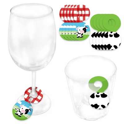Big Dot of Happiness Farm Animals - Barnyard Baby Shower or Birthday Party Paper Beverage Markers for Glasses - Drink Tags - Set of 24