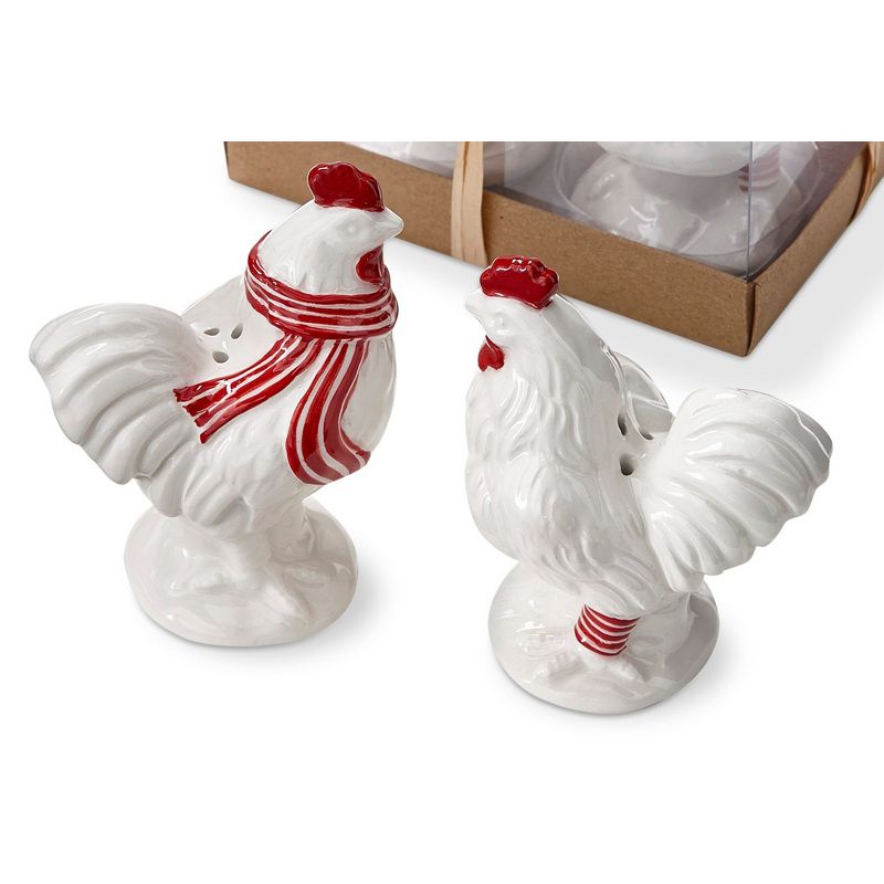 tag "Farmhouse Christmas Collection" Leghorn & Lillie Holiday Chicken Shaped Earthenware White and Red Salt & Pepper Shaker Set Of 2, 2 of 5