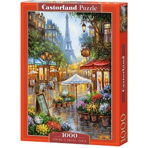 1000 Piece Jigsaw Puzzle, Spring Flowers, Paris, France, Colorful Eiffel Tower and Café Puzzle, Adult Puzzle, Castorland C-103669-2 - 1 of 4