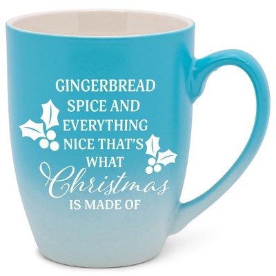Gingerbread Spice And Everything Nice That's What Christmas Is Made Of Two Toned Ombre Matte Teal and White 12 ounce Ceramic Stoneware Coffee Cup Mug