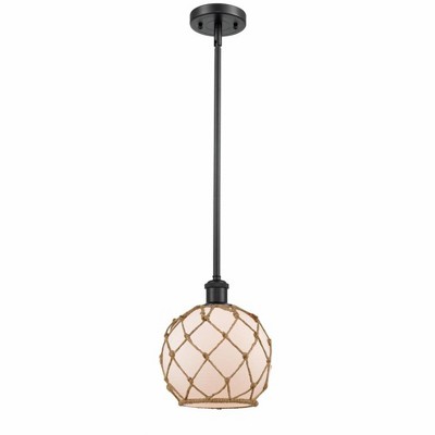 Farmhouse Rope - 1 Light Stem Hung Mini Pendant In Industrial Style-10 Inches Tall and 8 Inches Wide