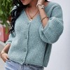 Womens V Neck Elbow Sleeve Cardigan Eyelash Knit Lantern Sleeve Crop Cardigan Button Down Rib Knit Tops 2025 Fall Fashion Outfits - 4 of 4