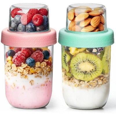 2-Pack 16 oz Overnight Oats Containers with Lids, Dual-Layer Chia Pudding Jars with Dry and Wet Separation