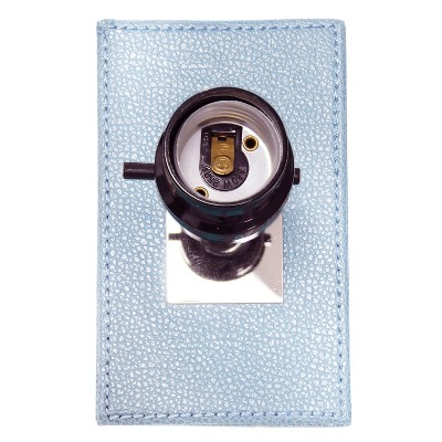 Periwinkle Leather Table Lamp with USB and White Fabric Shade