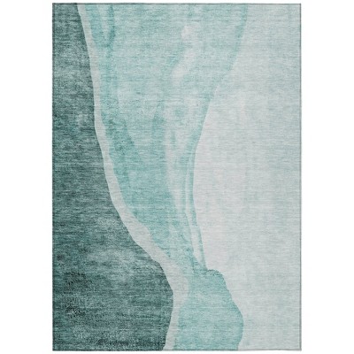 Teal Blue Aqua And Mint Green Abstract Washable Indoor Outdoor Area Rug