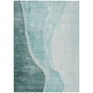 Teal Blue Aqua And Mint Green Abstract Washable Indoor Outdoor Area Rug - 1 of 4