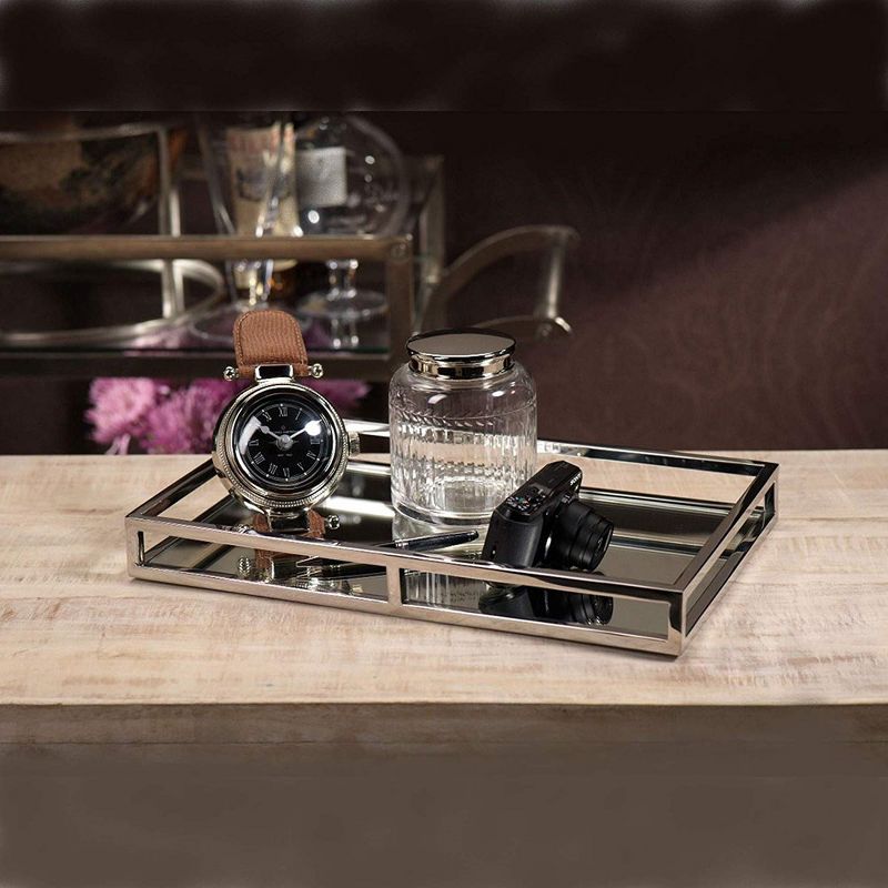 Classic Touch Oblong Mirror Tray with Loop Design- Silver, 2 of 5