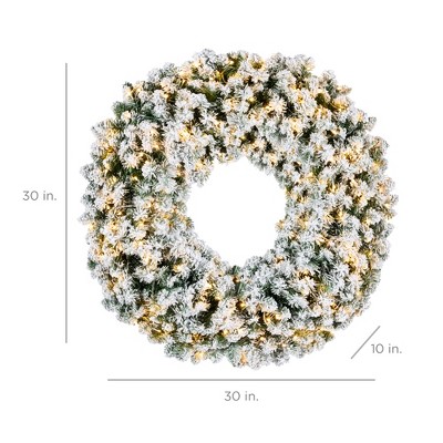 30-Inch Snow-Flocked Artificial Fir Christmas Wreath with LED Lights