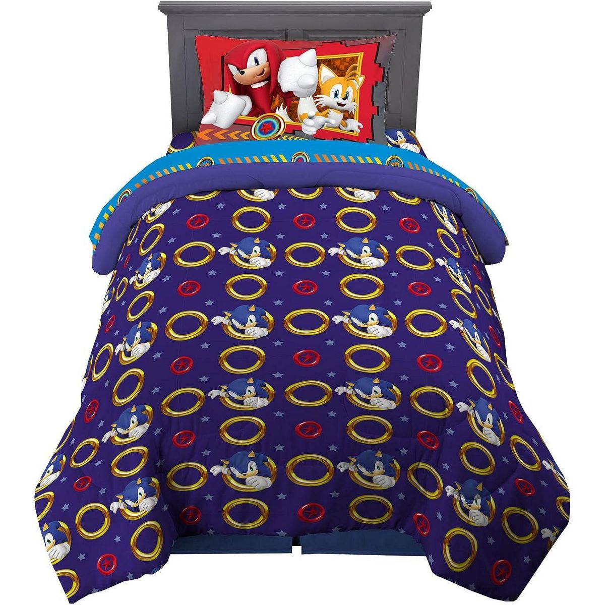 Sonic The Hedgehog Kids Bedding , Anime Twin Comforter and Sheets, 4 Piece Set - thumbnail 2