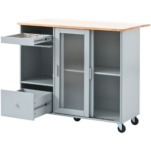 NicBex 2 Drawer Rolling Kitchen Island Cart with Drop Leaf,Kitchen Island on Wheels with LED Light and Glass Doors,Island Table for Kitchen - 1 of 4