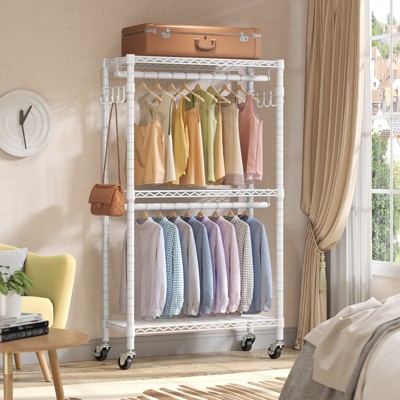 White Heavy Duty Wire Freestanding Closet with Wheels